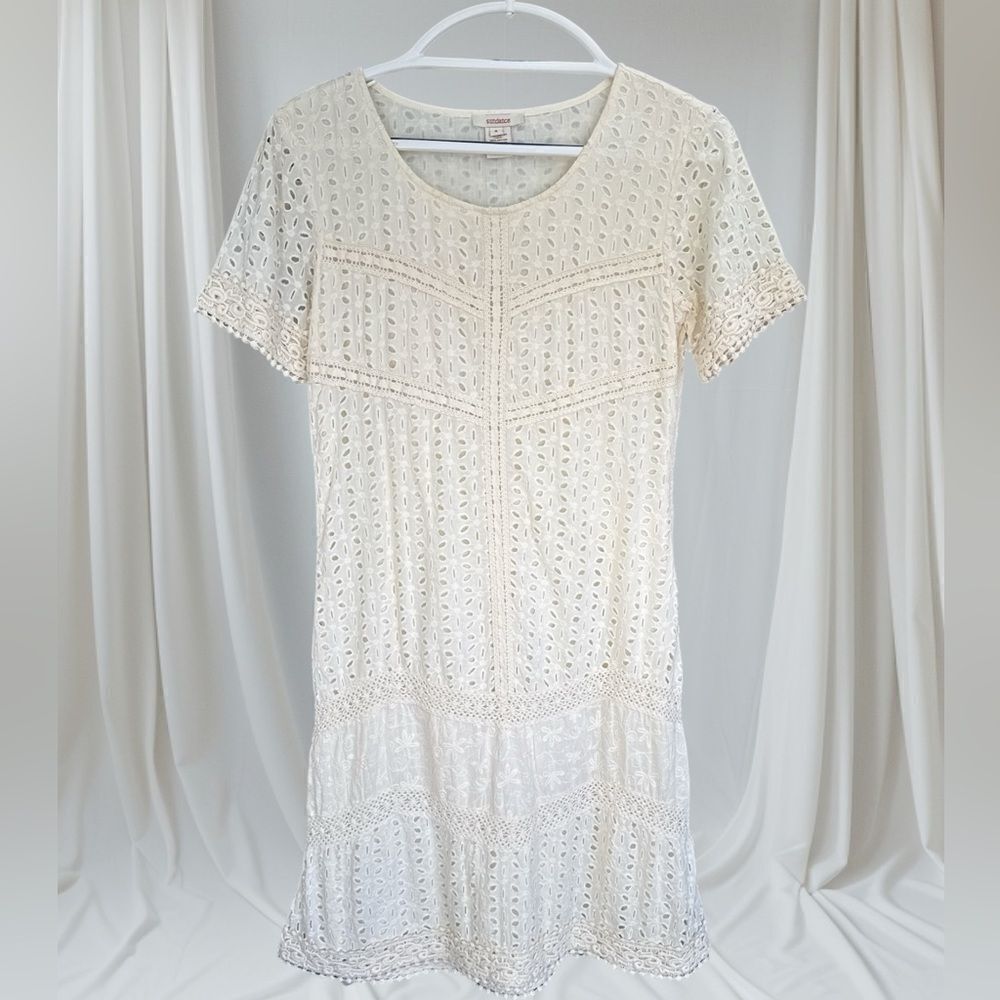 Gorgeous Sundance short sleeve eyelet mini 100% cotton ivory dress- like new! 4 - Picture 2 of 14